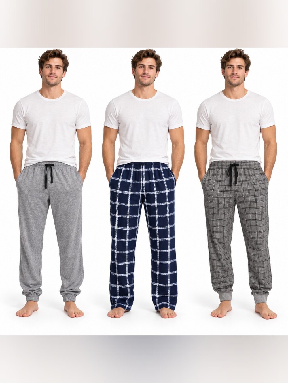 Men’s XL Mission Ridge 3-Pc Lounge Jogger Pants Bundle Gray Navy Plaid